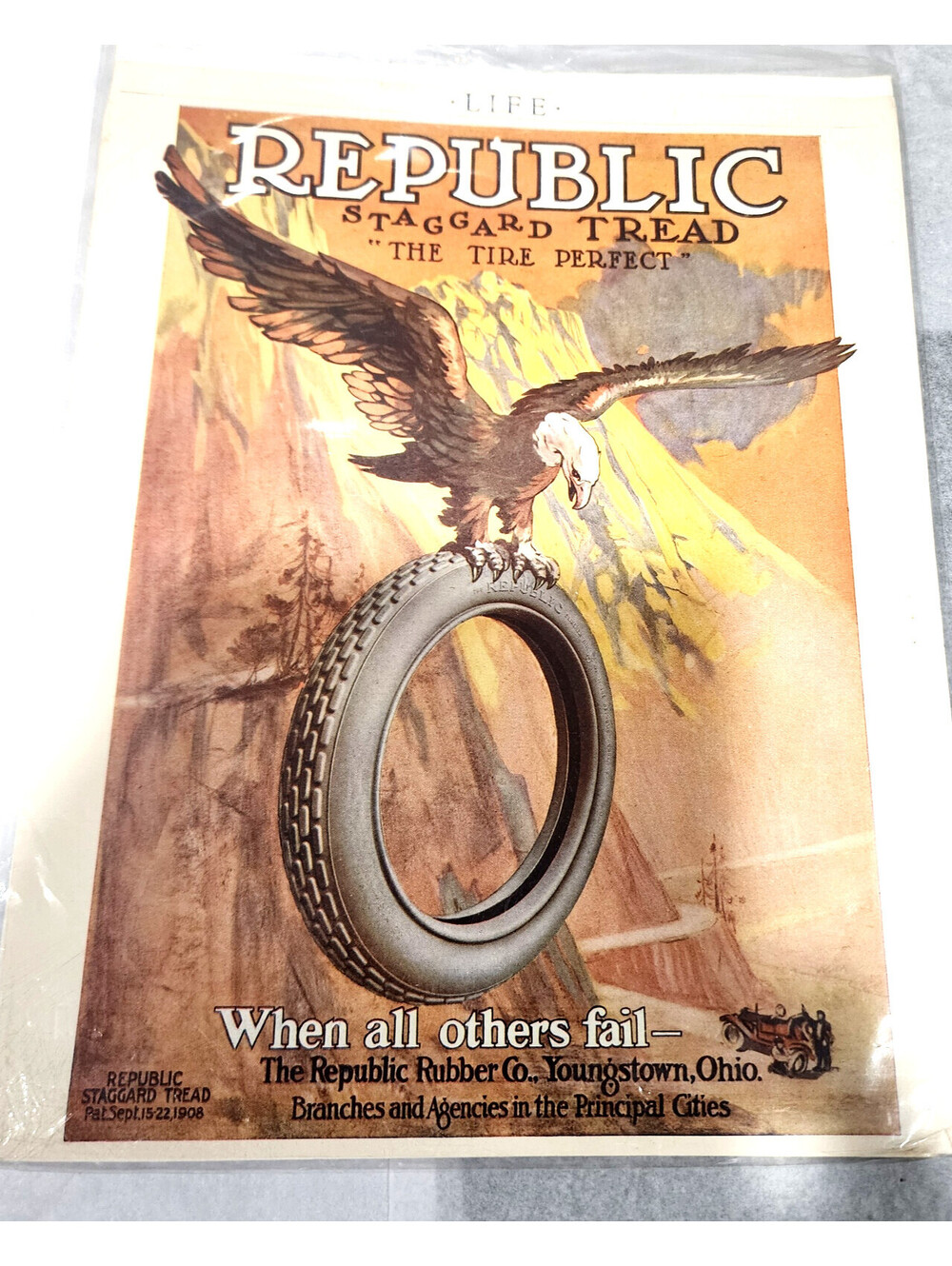 Original 1912 Republic Rubber Co Tires Vintage Ad Bald Eagle Art Print Life
